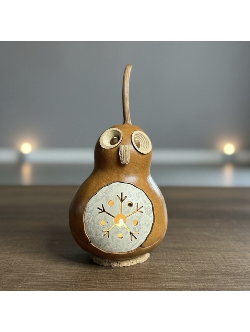 Vintage Handcrafted Gourd Owl Luminary Candle Holder Folk Art Rustic Fall Decor